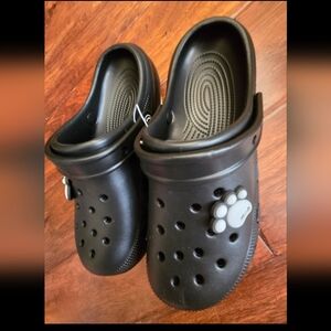 Adults Black Clog Shoes with Paw Charm. Very comfortable